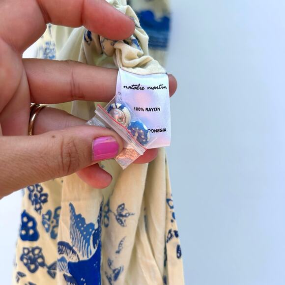 Natalie Martin Isobel Maxi Dress Posey Blue Slits Rayon Small Boho Cream - Picture 10 of 11